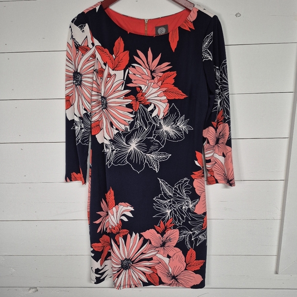 Vince Camuto Dresses & Skirts - Vince Camuto Navy Women's 3/4 sleeve Dress With Gold Zipper closure Sz 8